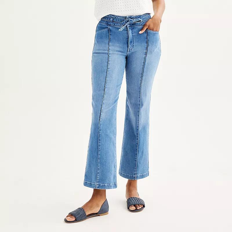 Womens Draper James Belted Mid-Rise Wide-Leg Jeans Light Blue Product Image