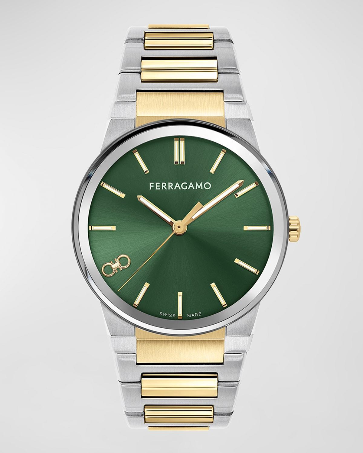 Salvatore Ferragamo Mens Infinity Sapphire Quartz Analog Two Tone Stainless Steel Green Dial Bracelet Watch Product Image