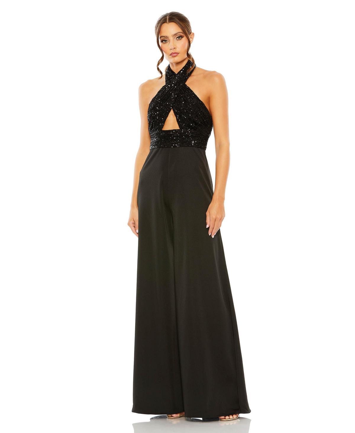 Mac Duggal Sequin Halter Wide Leg Jumpsuit Product Image