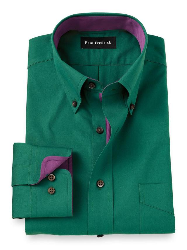 Non-iron Cotton Solid Dress Shirt With Contrast Trim Product Image