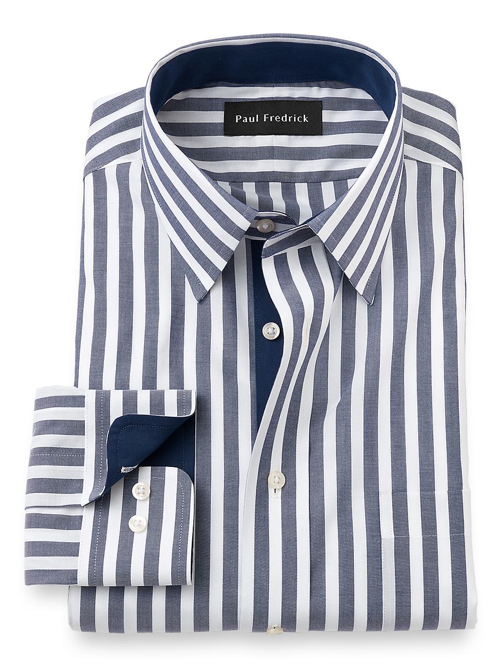 Tailored Fit Non-iron Cotton Stripe Dress Shirt With Contrast Trim Product Image