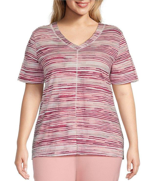 Westbound Plus Size Knit Stripe Short Sleeve V-Neck Top Product Image