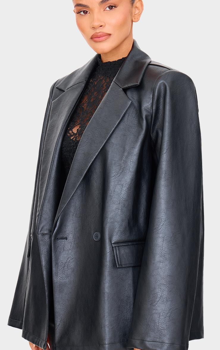  Black Distressed Faux Leather Blazer Product Image