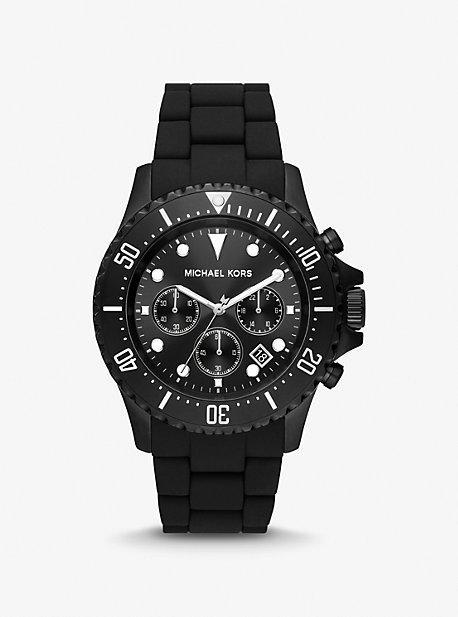 Michael Kors Men's Everest Chronograph Black Ion Plated Stainless Steel and Silicone Bracelet Watch 45mm - Black Product Image