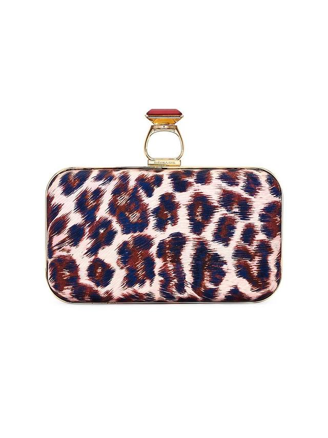 Womens On The Rocks Leopard Satin Clutch Product Image