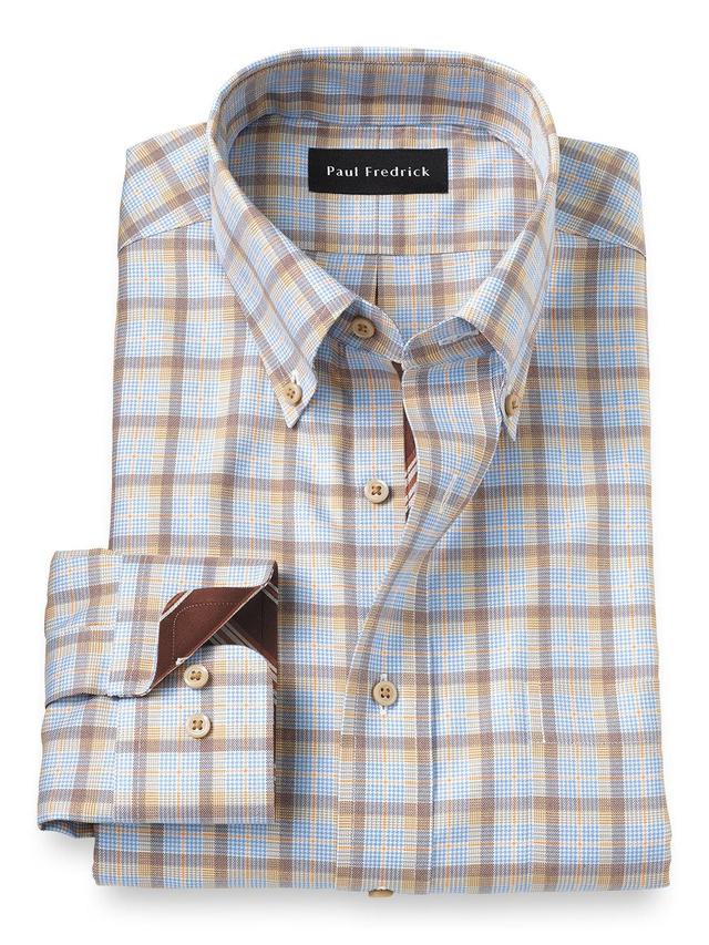 Slim Fit Non-iron Cotton Check Dress Shirt With Contrast Trim Product Image