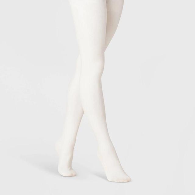 Womens Flat Knit Fleece Lined Tights - A New Day Ivory S/M Product Image