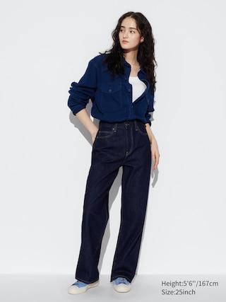 Womens Wide Straight Jeans Navy 32 inch UNIQLO US Product Image