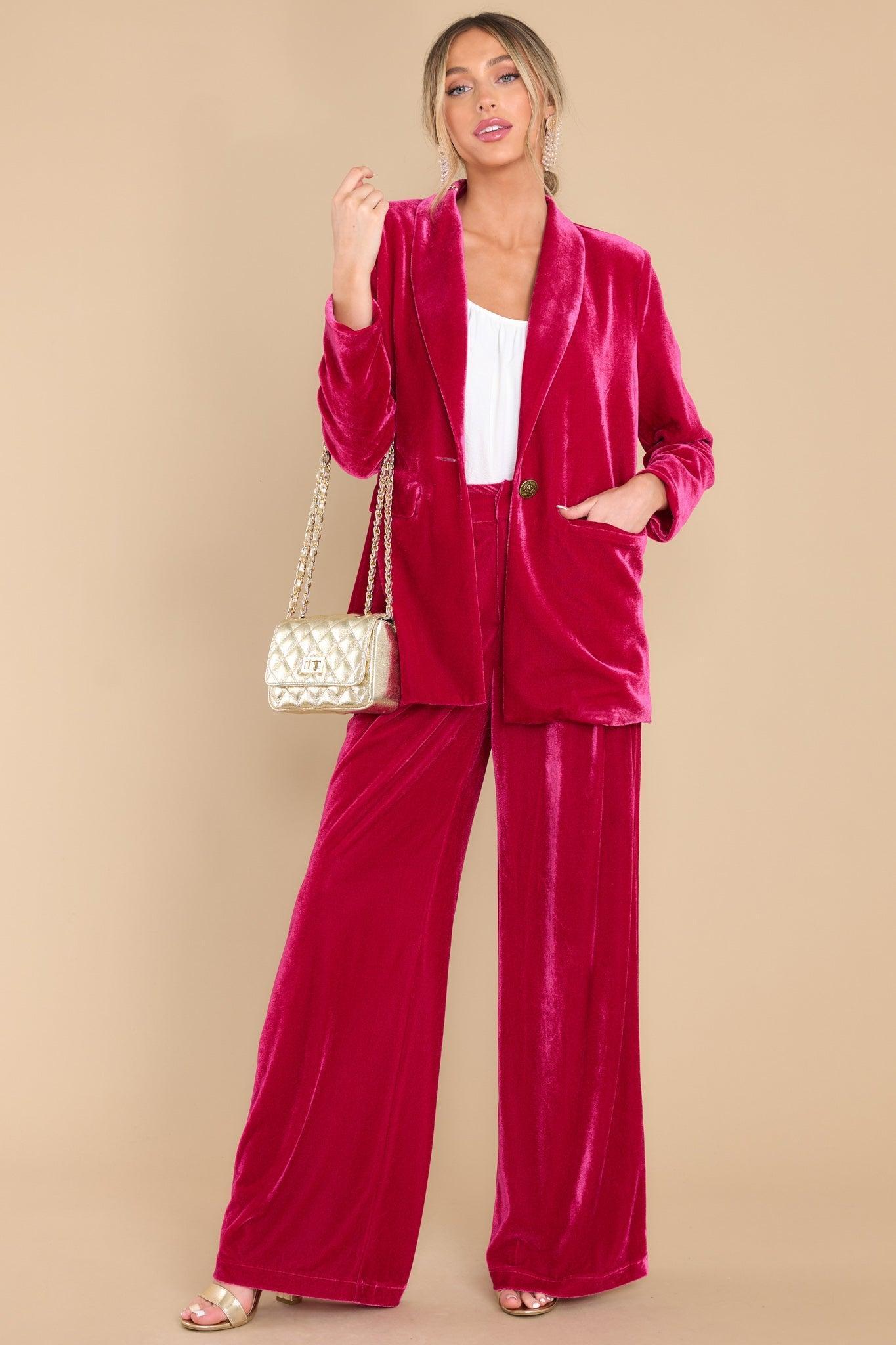 Aura Boss Babe Hot Pink Velvet Blazer Product Image