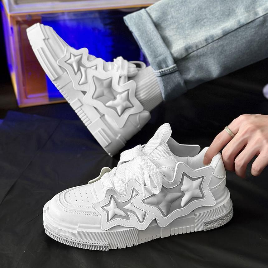 Star Applique Lace-Up Platform Sneakers Product Image