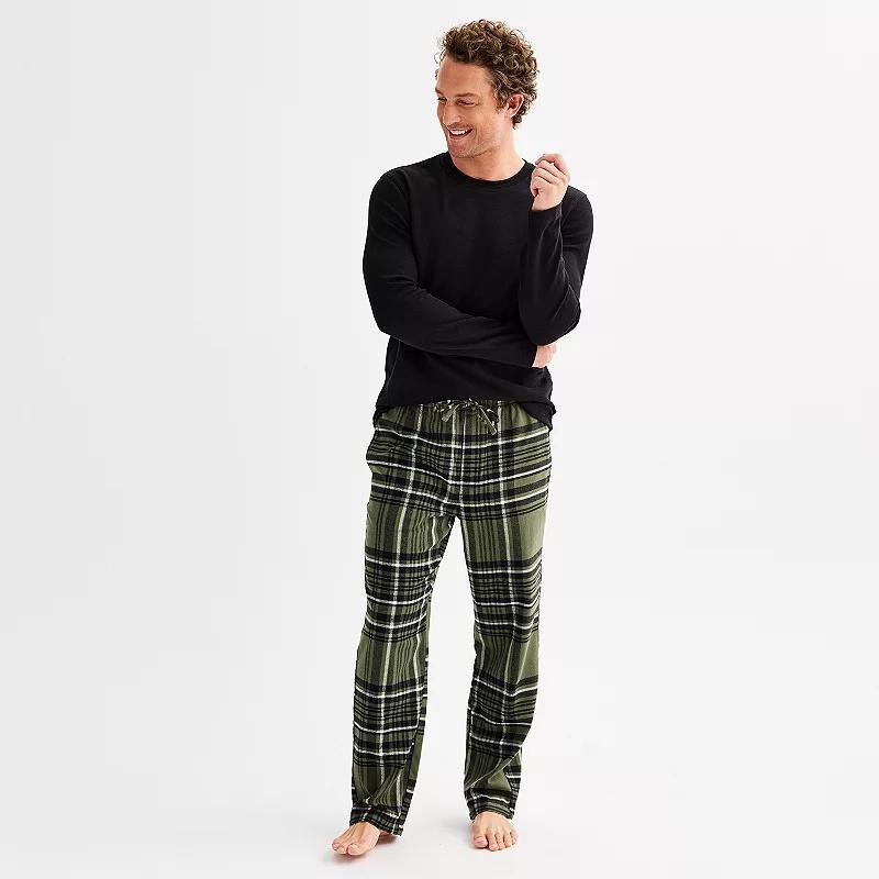 Mens Sonoma Goods For Life Long Sleeve Shirt & Flannel Pants Pajama Set Green Grey Plaid Product Image