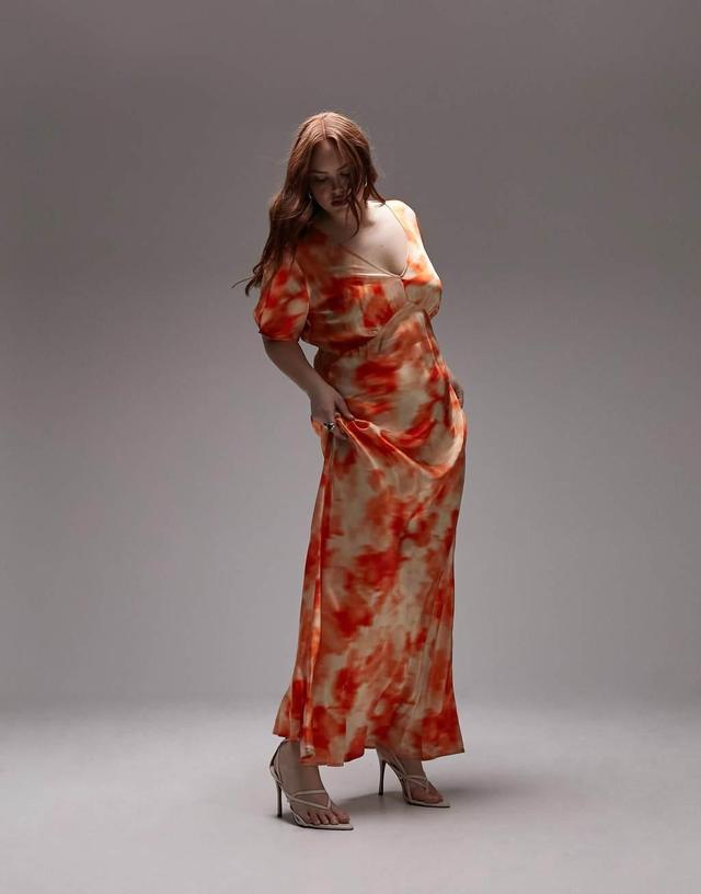 Topshop Curve bias midi dress in orange print Product Image