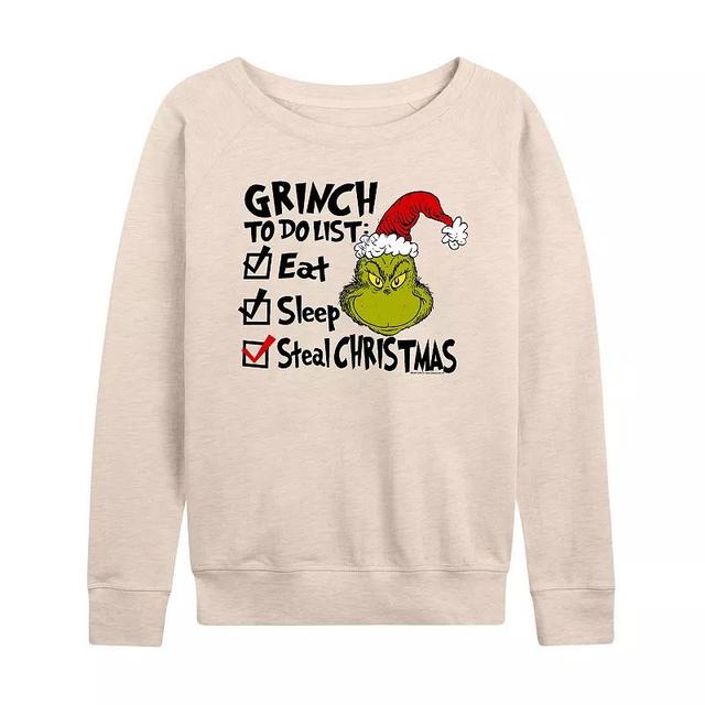 Womens Dr. Seuss The Grinch To Do List Lightweight French Terry Sweatshirt, Girls Grey Green Product Image