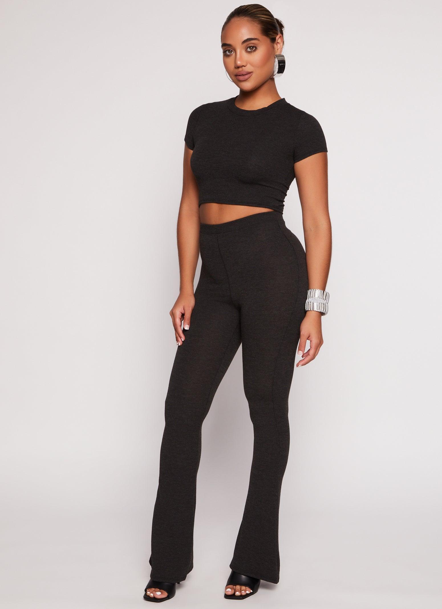 Womens Ribbed High Waist Flare Pants Product Image