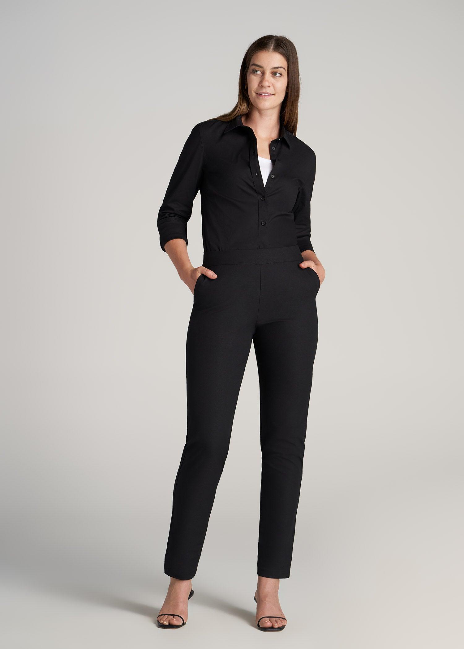 Button-Up Dress Shirt for Tall Women in Black Female Product Image