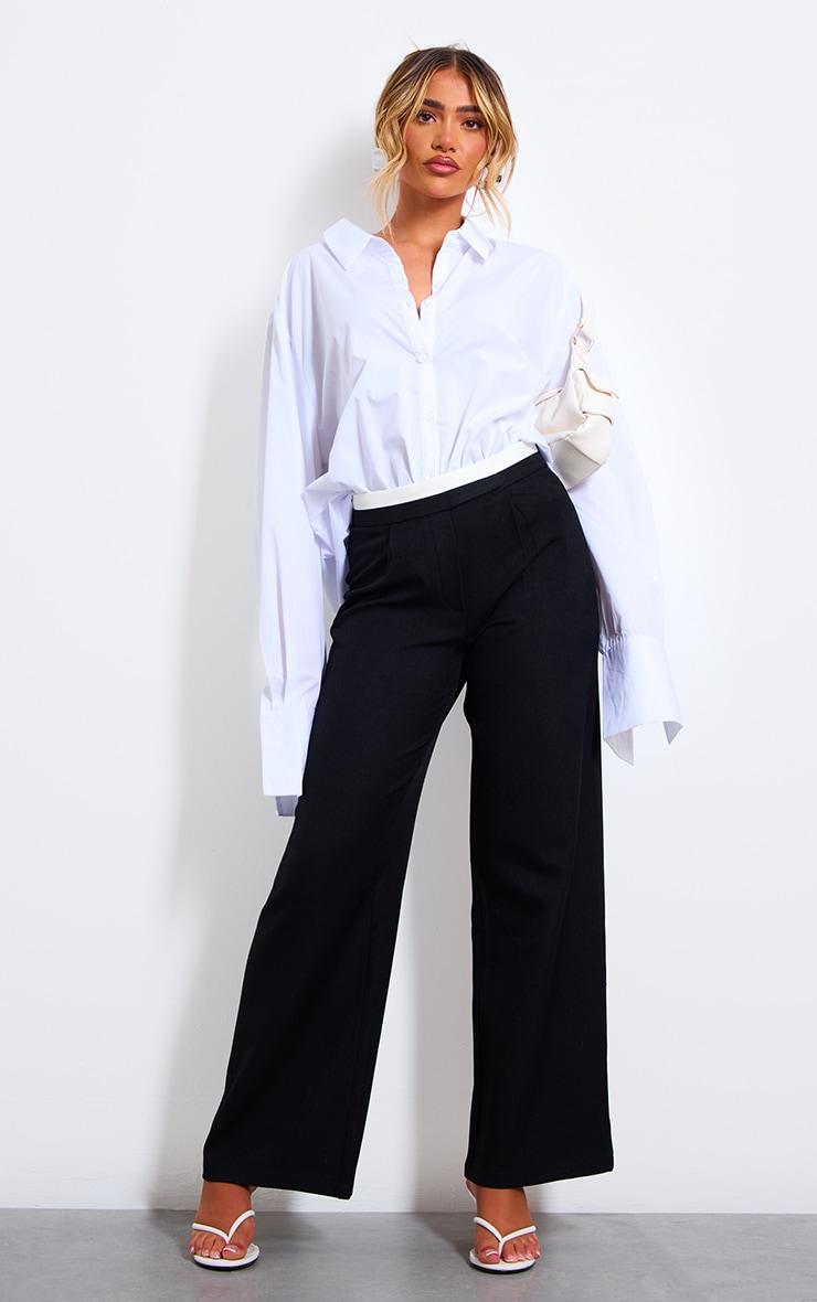 Black Contrast Double Waistband Detail Tailored Trousers Product Image