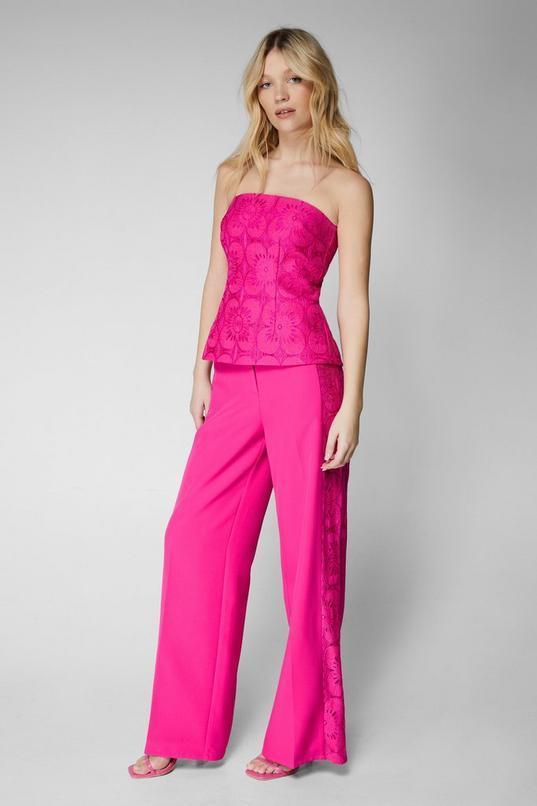 Lace Side Panel High Waisted Tailored Pants Product Image