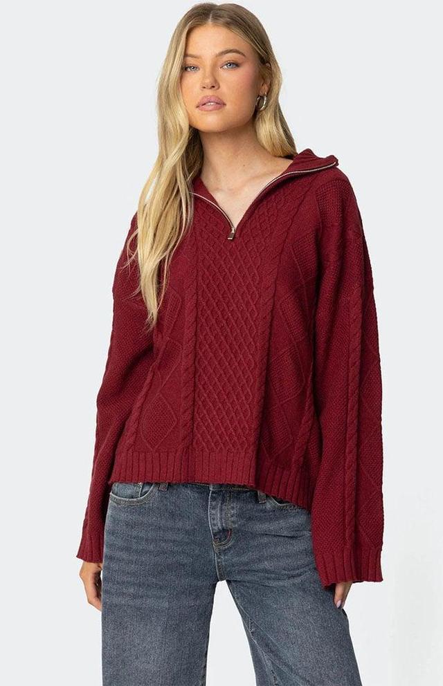 Edikted Women's Oversized Quarter Zip Cable Knit Sweater Product Image