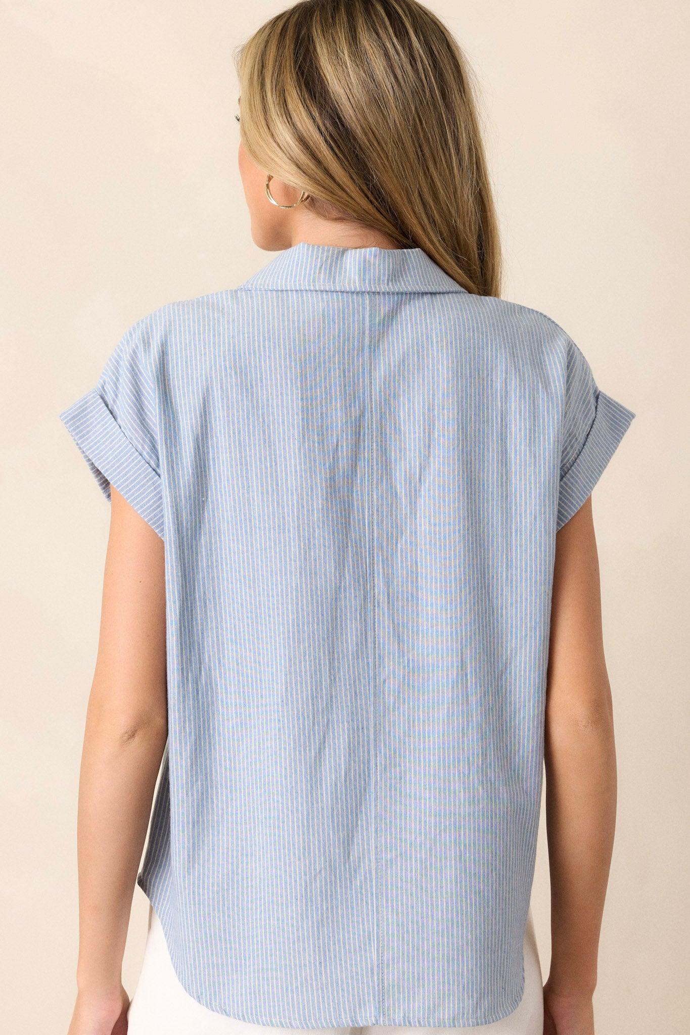 Know The One Light Blue Striped Button Front Top Product Image