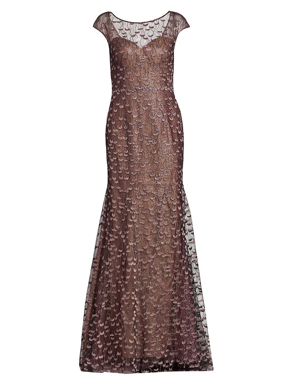 Womens Textured Lace Fit-&-Flare Gown Product Image