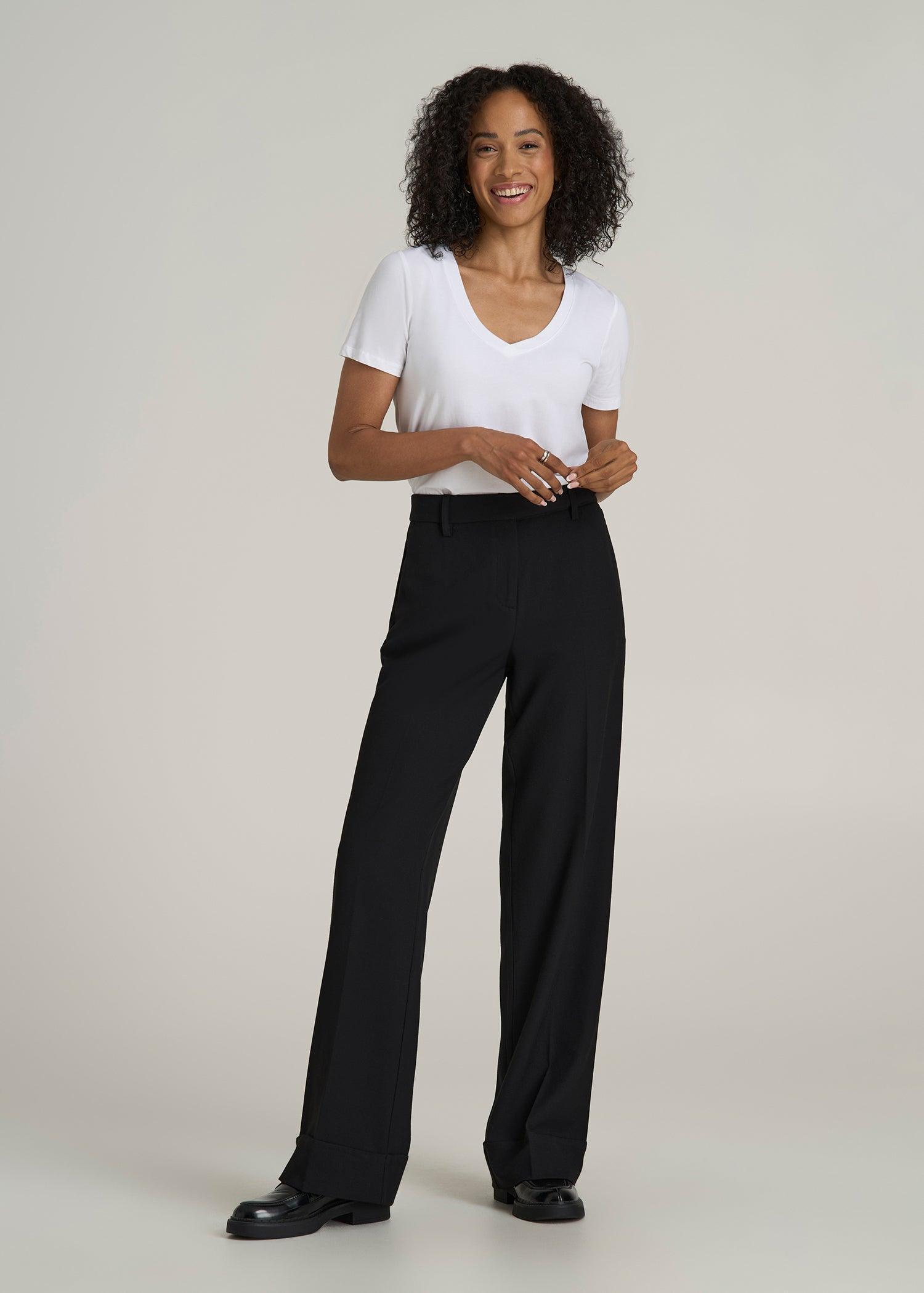 Wide Leg Cuffed Pants for Tall Women in Black Product Image