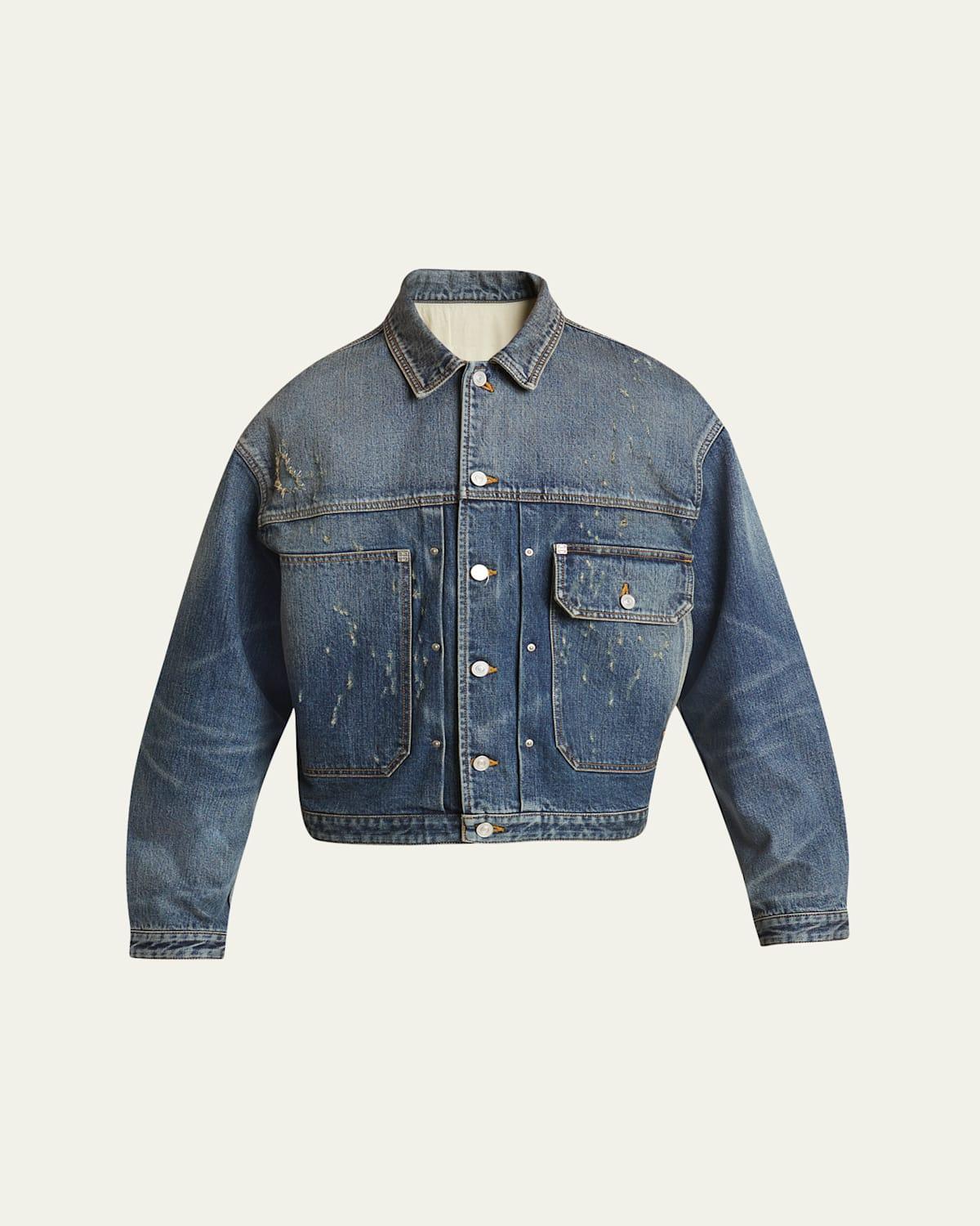 Mens Faded Boxy Pleated Trucker Jacket Product Image