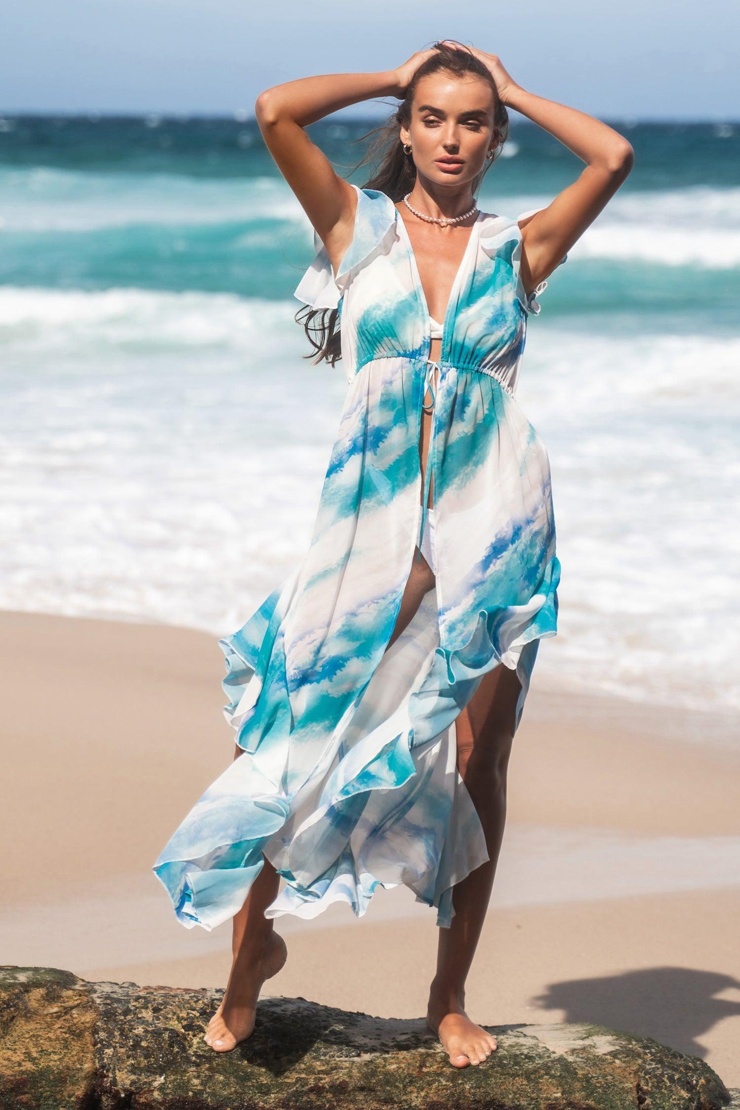 Watercolor Maxi Cover-Up Duster Kimono Product Image