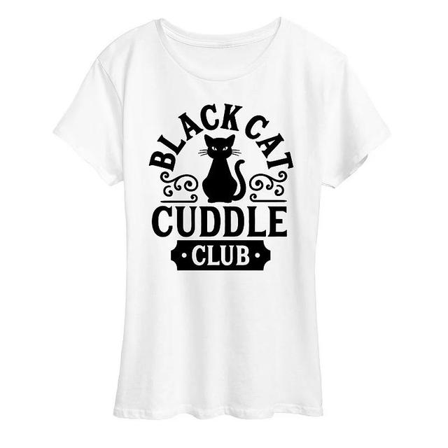 Womens Black Cat Cuddle Club Halloween Tee, Girls Product Image