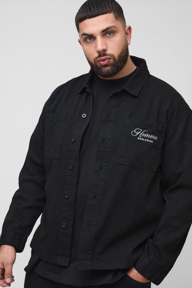 Plus Heavyweight Embroidered Shirt Jacket | boohooMAN USA Product Image