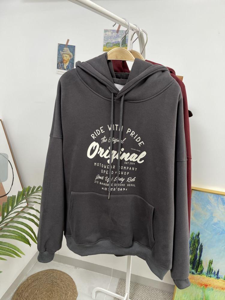 Lettering Print Drawstring Hoodie Product Image