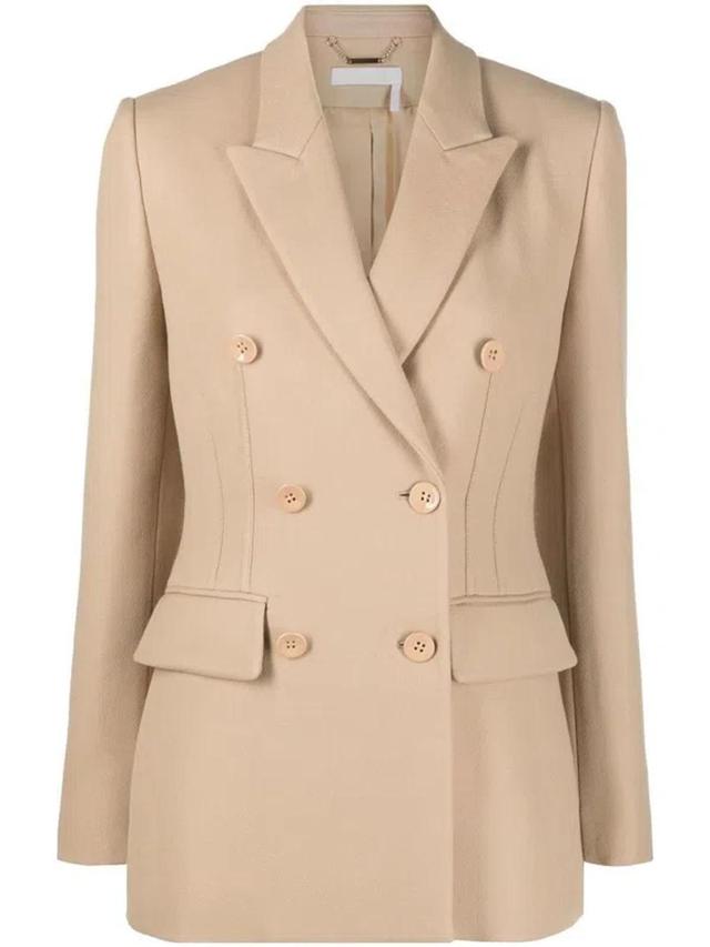 Women's Double Breasted Wool Blazer In Pearl Beige Product Image