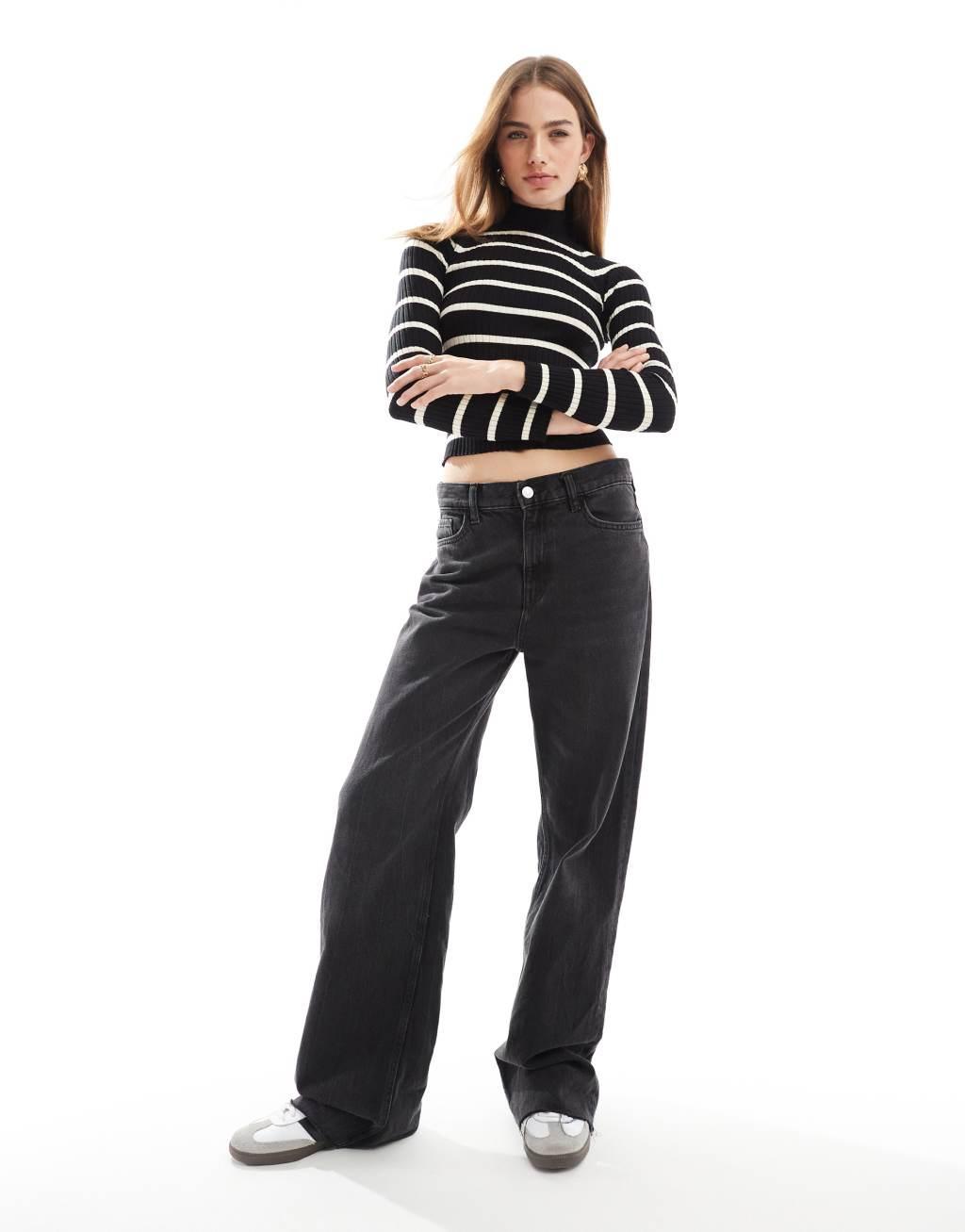 Stradivarius ribbed sweater in black & white stripe Product Image