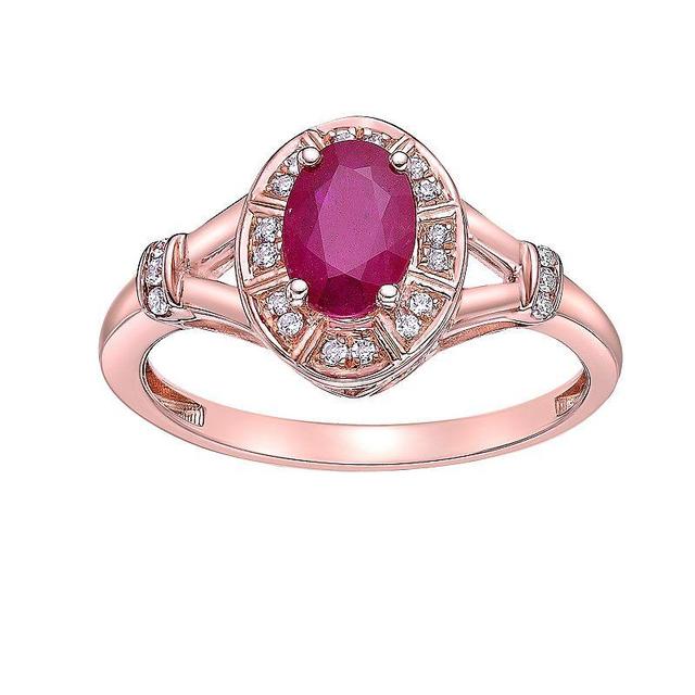 Gemminded 10k Rose Gold Ruby & 1/10 Carat T.W. Diamond Ring, Womens 10k Rsgold Product Image