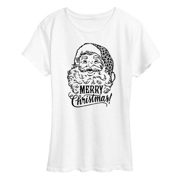 Womens Vintage Santa With Leopard Hat Christmas Graphic Tee, Girls Product Image