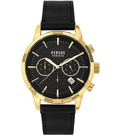 Versus Versace Mens Chronograph Quartz Eugene Gold-Tone Stainless Steel Bracelet Watch 46mm with Leather Strap Set, 2 Pieces Product Image