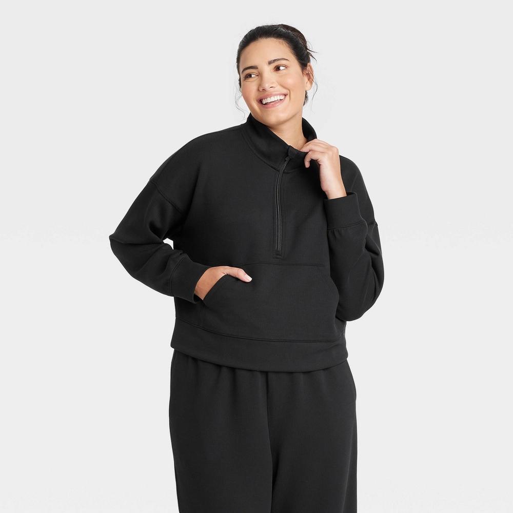 Women's Airy Sleek Ribbed 1/2 Zip Pullover Sweatshirt - All In Motion™ Black S Product Image