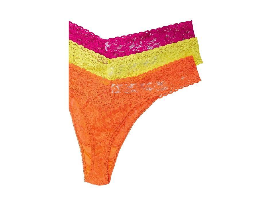 Hanky Panky Signature Lace Plus Size Thong 3 Pack (Pink Ruby/Orange Sparkle/Lime Light) Women's Underwear Product Image