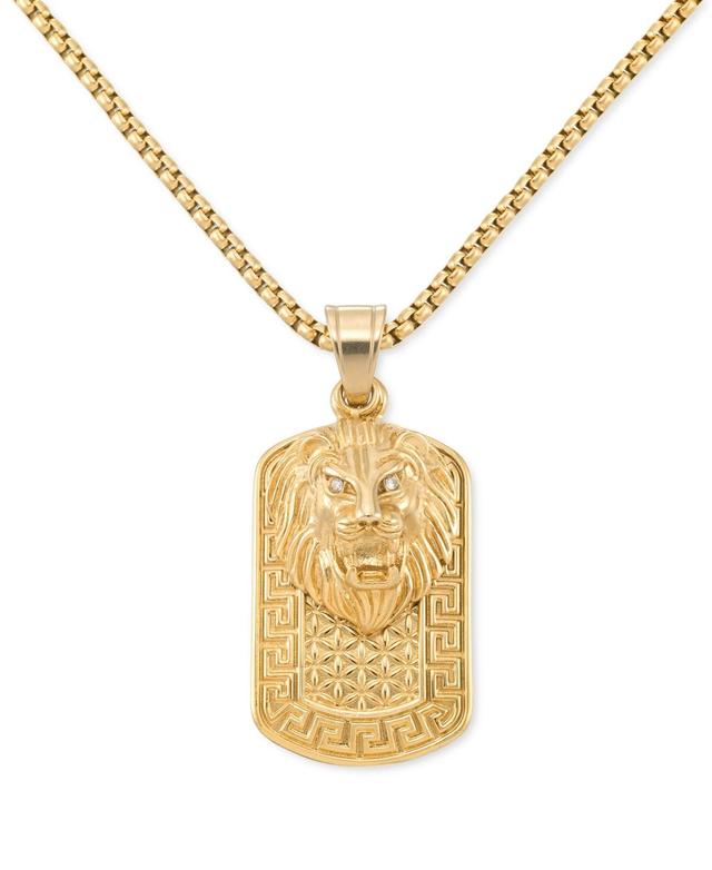 Legacy for Men by Simone I. Smith Crystal Lion Head & Greek Key Dog Tag 24 Pendant Necklace in Yellow Ion-Plated Stainless Steel Product Image