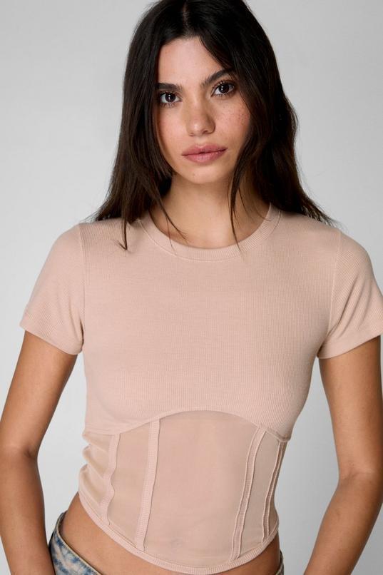 Mesh Panel Cropped T-Shirt Product Image