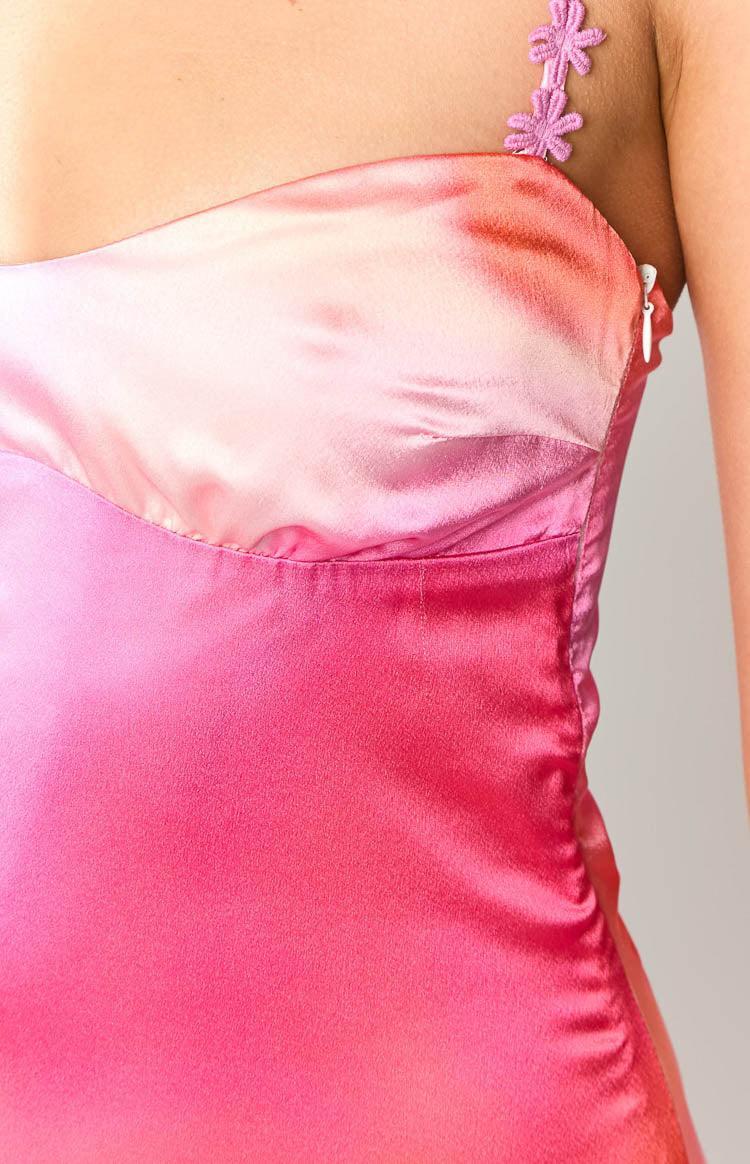 Marbelle Pink Print Satin Mini Dress Product Image