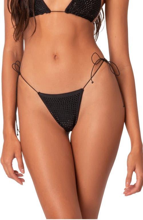 EDIKTED Shimmer Rhinestone Side Tie Bikini Bottoms Product Image