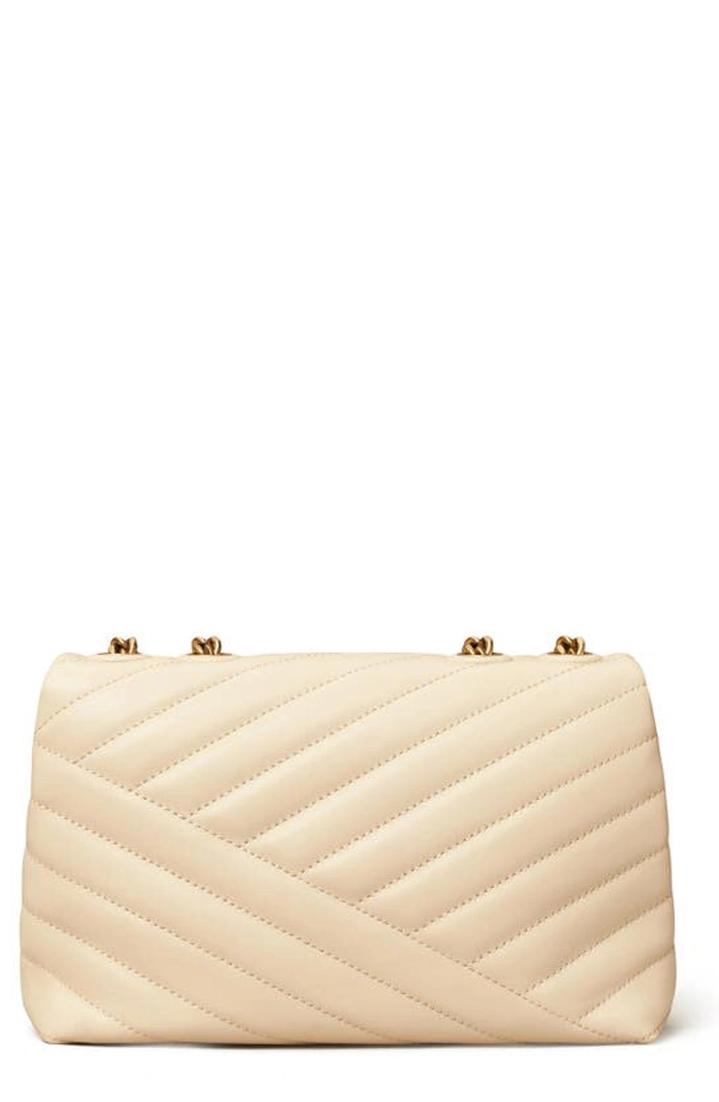 Kira Chevron Small Convertible Leather Shoulder Bag In New Cream Product Image