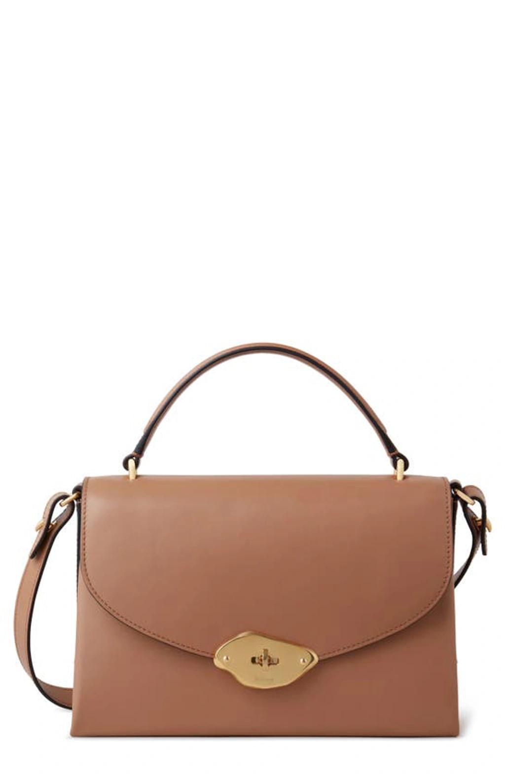 MULBERRY Lana High Gloss Leather Top Handle Bag In Sable Product Image