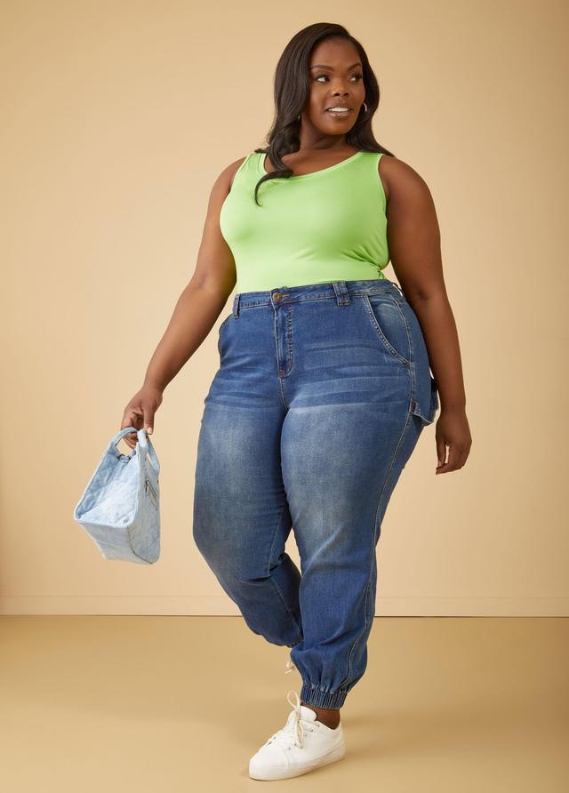 Plus Size Whiskered Denim Joggers Ashley Stewart Product Image