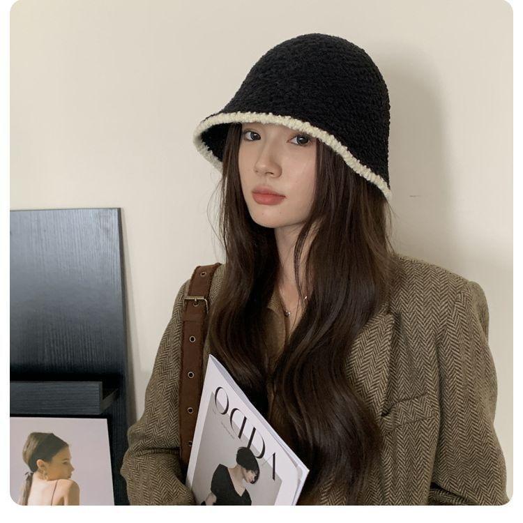 Plain Fuzzy Knitted Bucket Hat Product Image