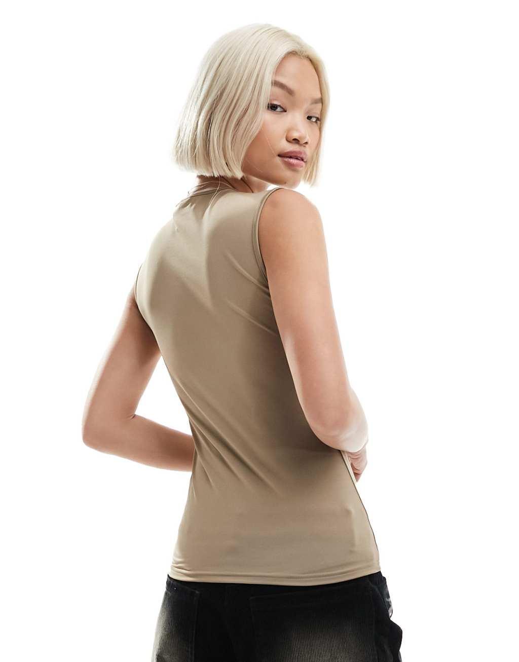 Weekday Inez slim fit tank top in beige Product Image