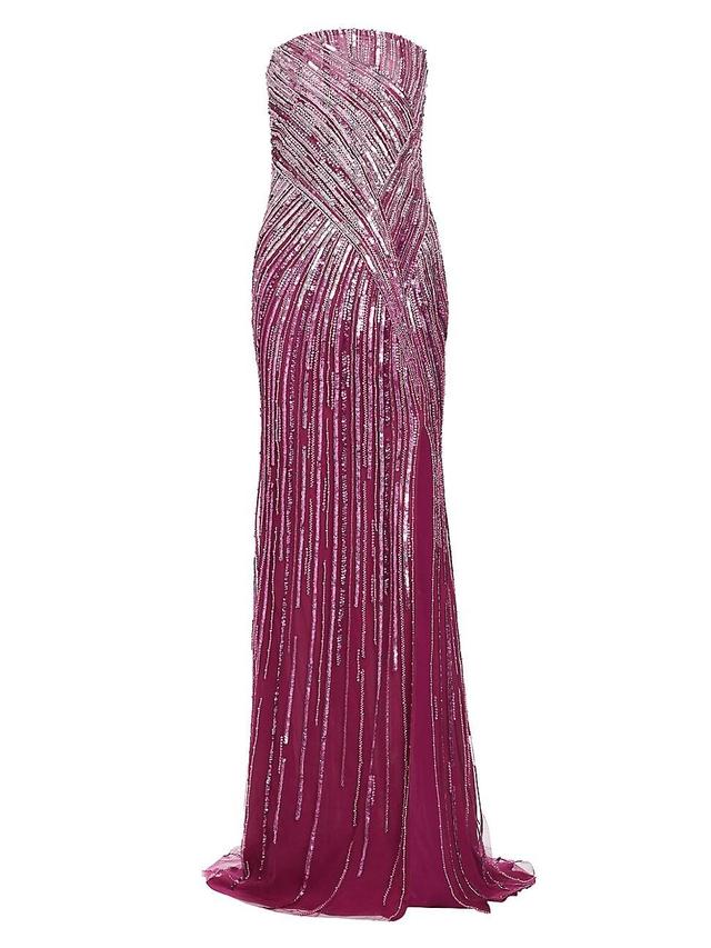 Womens Strapless Sequined Tulle Gown Product Image