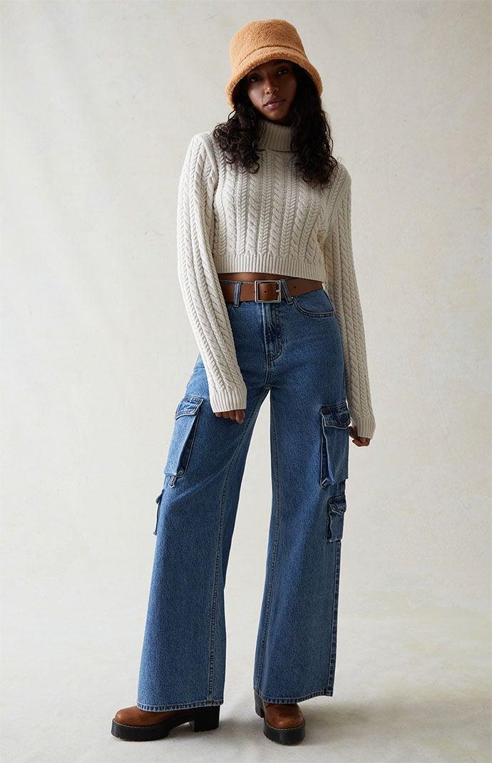 PacSun Womens Medium Indigo Wide Leg Cargo Jeans Product Image