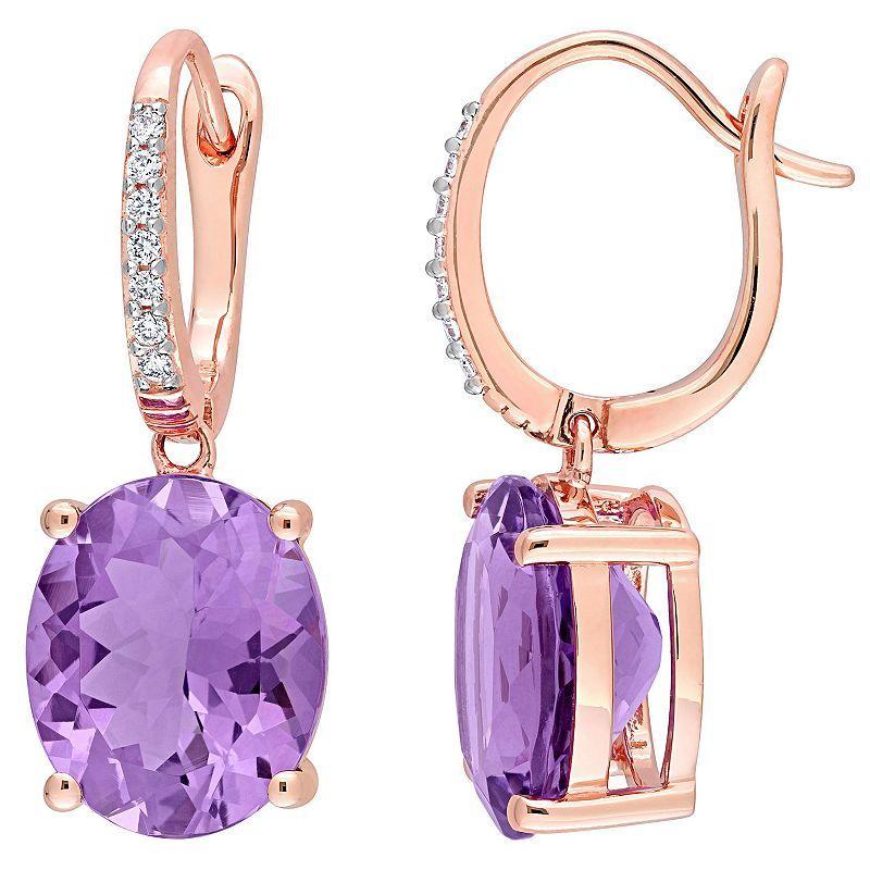 Stella Grace 14k Rose Gold Amethyst & 1/10 Carat T.W. Diamond Oval Leverback Earrings, Womens, Purple Product Image