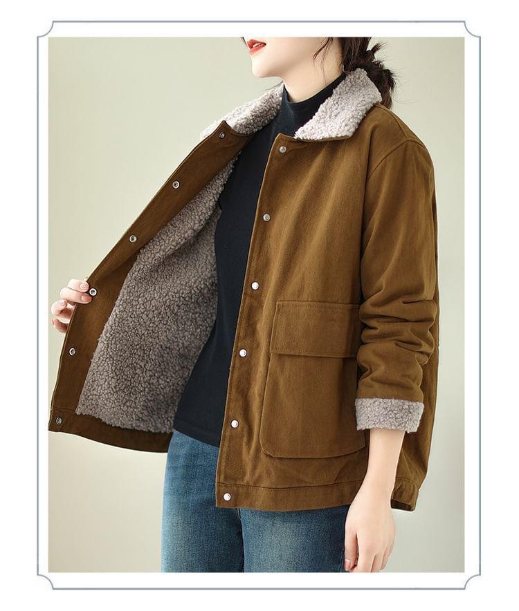 Collar Two Tone Fleece-Lined Button Jacket Product Image